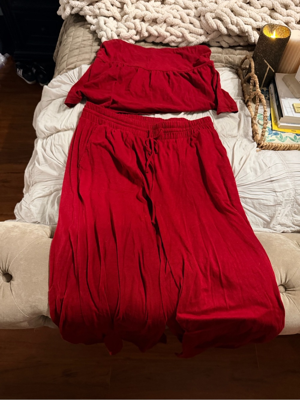 American Eagle Sunchaser knit Berry Wide-Leg (Medium) and babydoll tube top (XL)